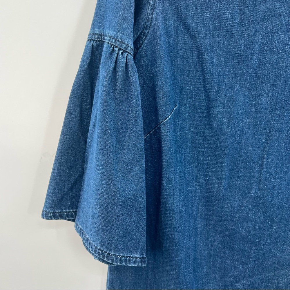 Ralph Lauren Women Denim Bell-Sleeve Shift Mini Dress Blue Size 6 Flounce - Picture 11 of 15
